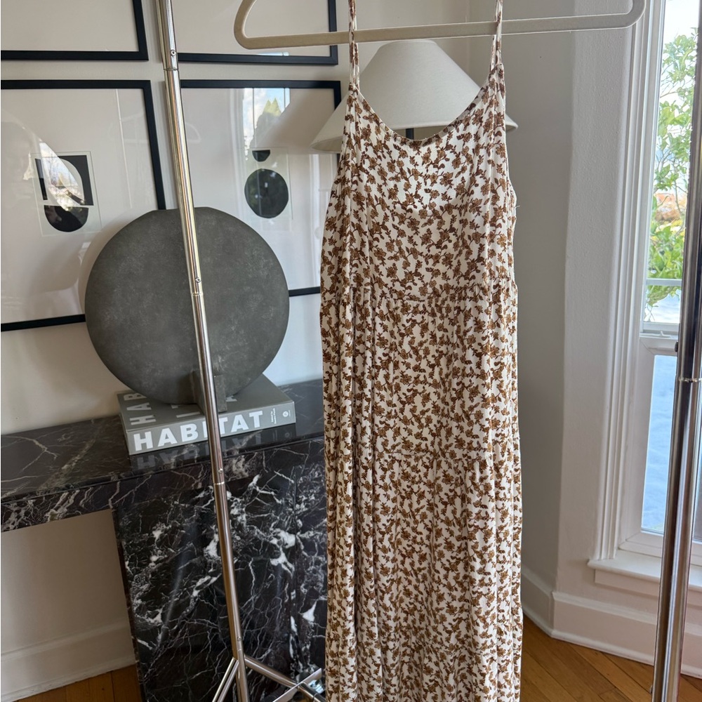 Reformation Cream and Brown Floral Slip Maxi Dress